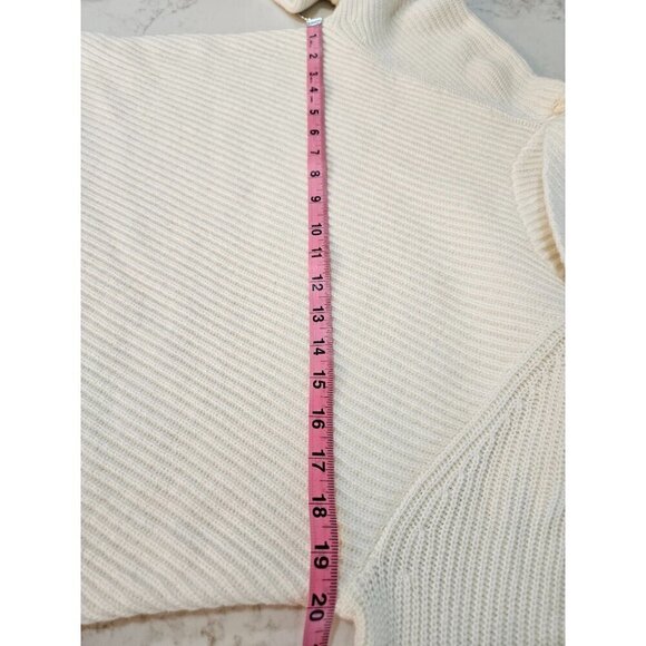 Talbots Large Petite Ribbed Sweater Ivory Asymmetric Side Zip Split Neck NWOT - Picture 10 of 11